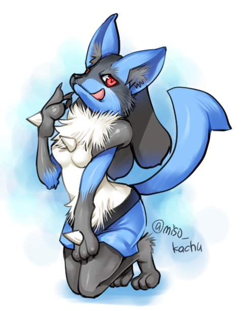 1girl, breasts, female, full_body, gradient, gradient_background, lucario, pokemon