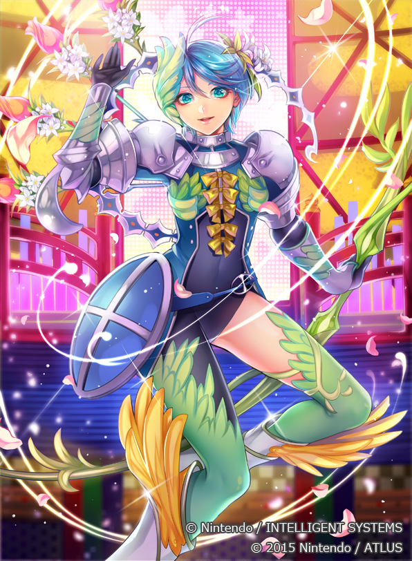 1girl, archery, armor, black_gloves, blue_eyes, blue_hair, boots, bow