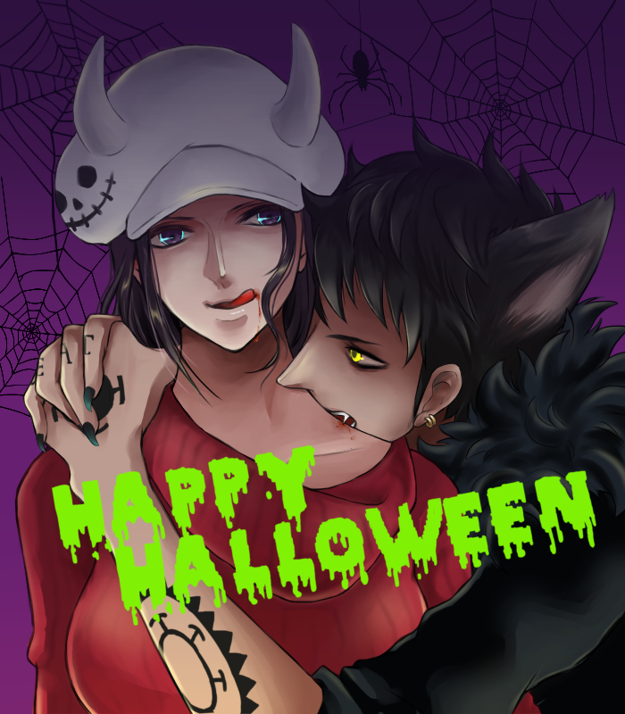 1boy, 1girl, animal_ears, artist_request, biting, black_hair, blood, body_piercing
