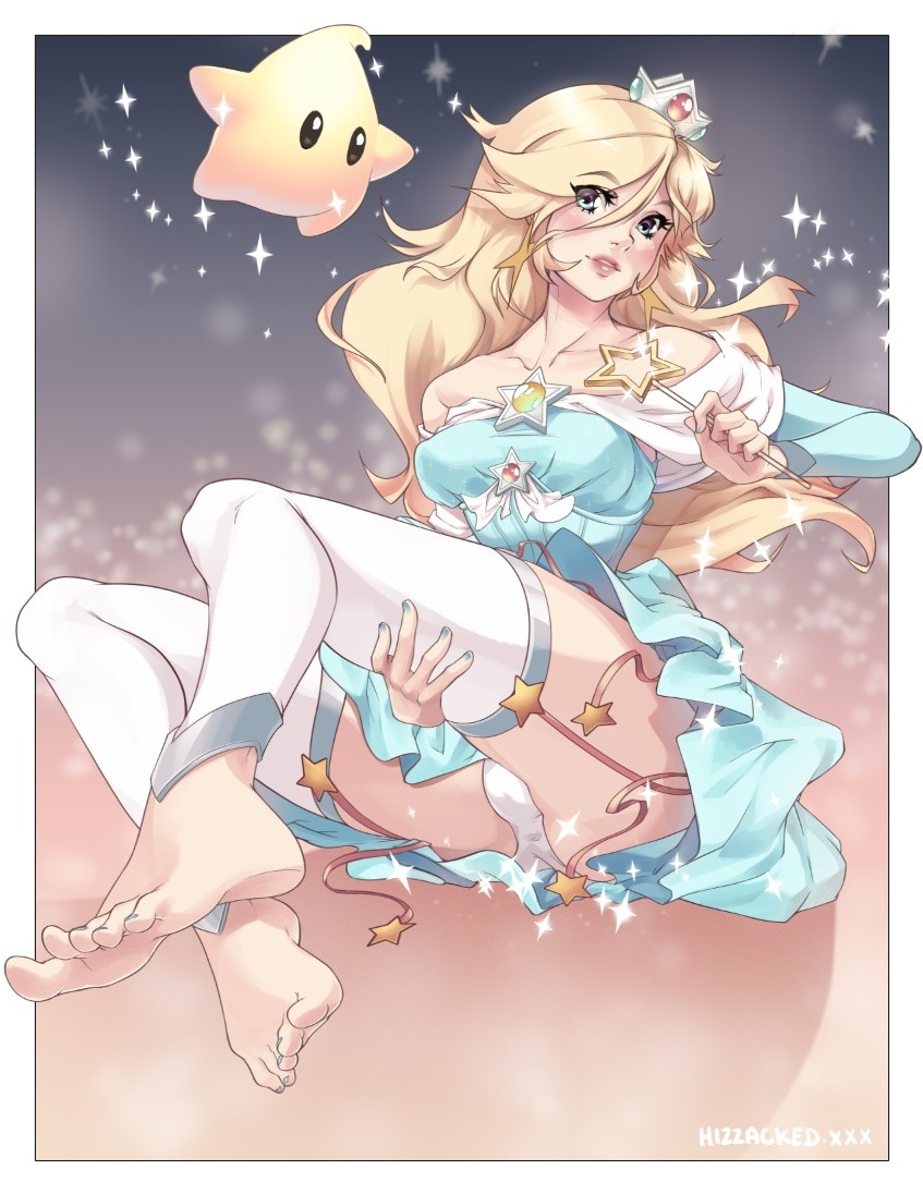 1girl, barefoot, blonde_hair, feet, hizzacked, panties, rosetta_(mario), solo, super_mario_bros., super_mario_galaxy, toes, underwear