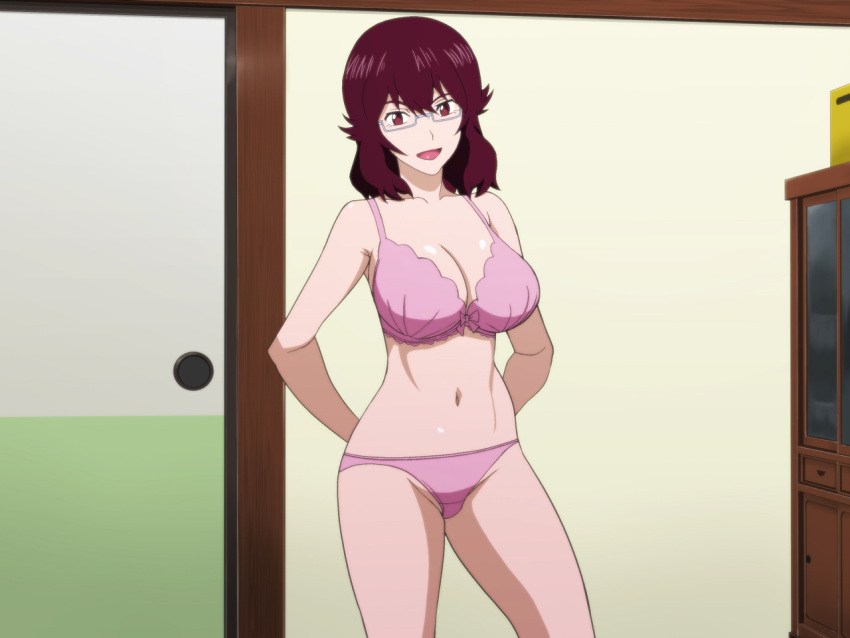 1girl, 4st_injection, arms_behind_back, bare_arms, bare_legs, bare_shoulders, bra, breasts