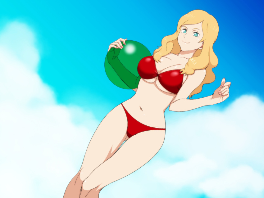 1girl, 4st_injection, anna_christine, aqua_eyes, ball, bare_arms, bare_legs, bare_shoulders