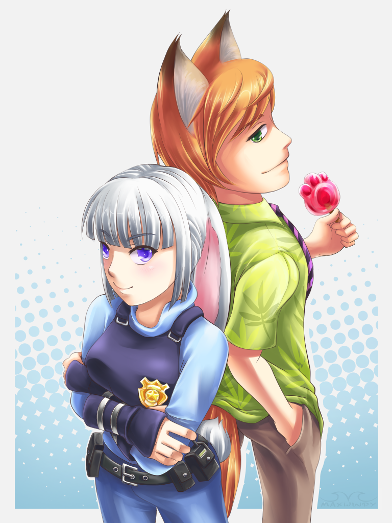 1boy, 1girl, animal_ears, brown_hair, bunny_girl, disney, food, fox