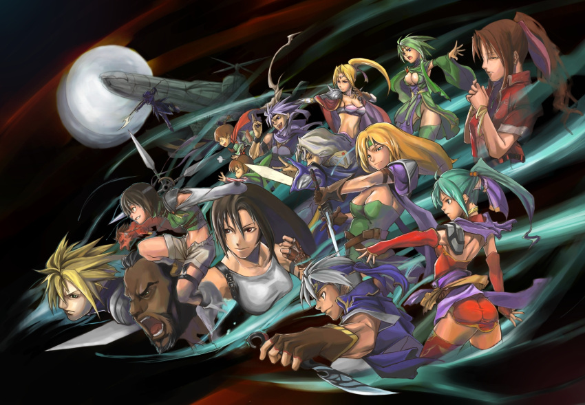 aeris_gainsborough, aerith_gainsborough, airship, barret_wallace, cain_highwind, cecil_harvey, celes_chere, cloud_strife