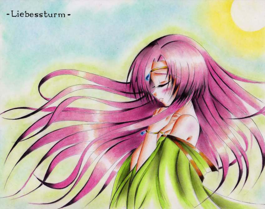 akira_(artist), blood, blush, grolla_seyfarth, liebea_palesch, long_hair, pink_hair, purple_hair