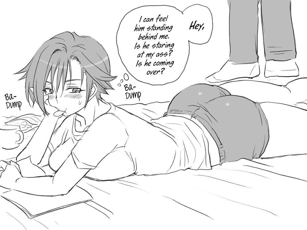 1boy, 1girl, chips, comic, eating, eroe, genderswap, hasumi_souji_(eroe)