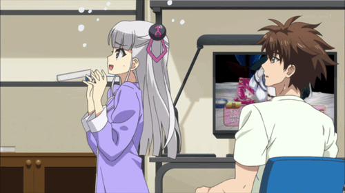 1boy, 2girls, angry, animated, animated_gif, barefoot, blush, breasts