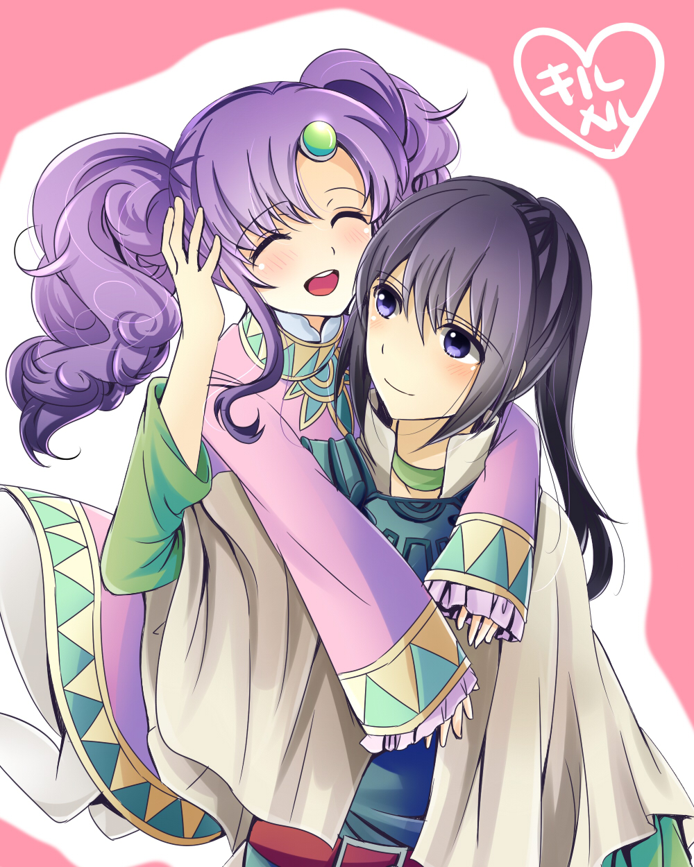 00s, 1boy, 1girl, belt, black_hair, blue_eyes, blush, closed_eyes