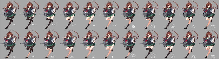>:d, :d, ahoge, alternate_costume, bike_shorts, black_legwear, brown_hair, cannon