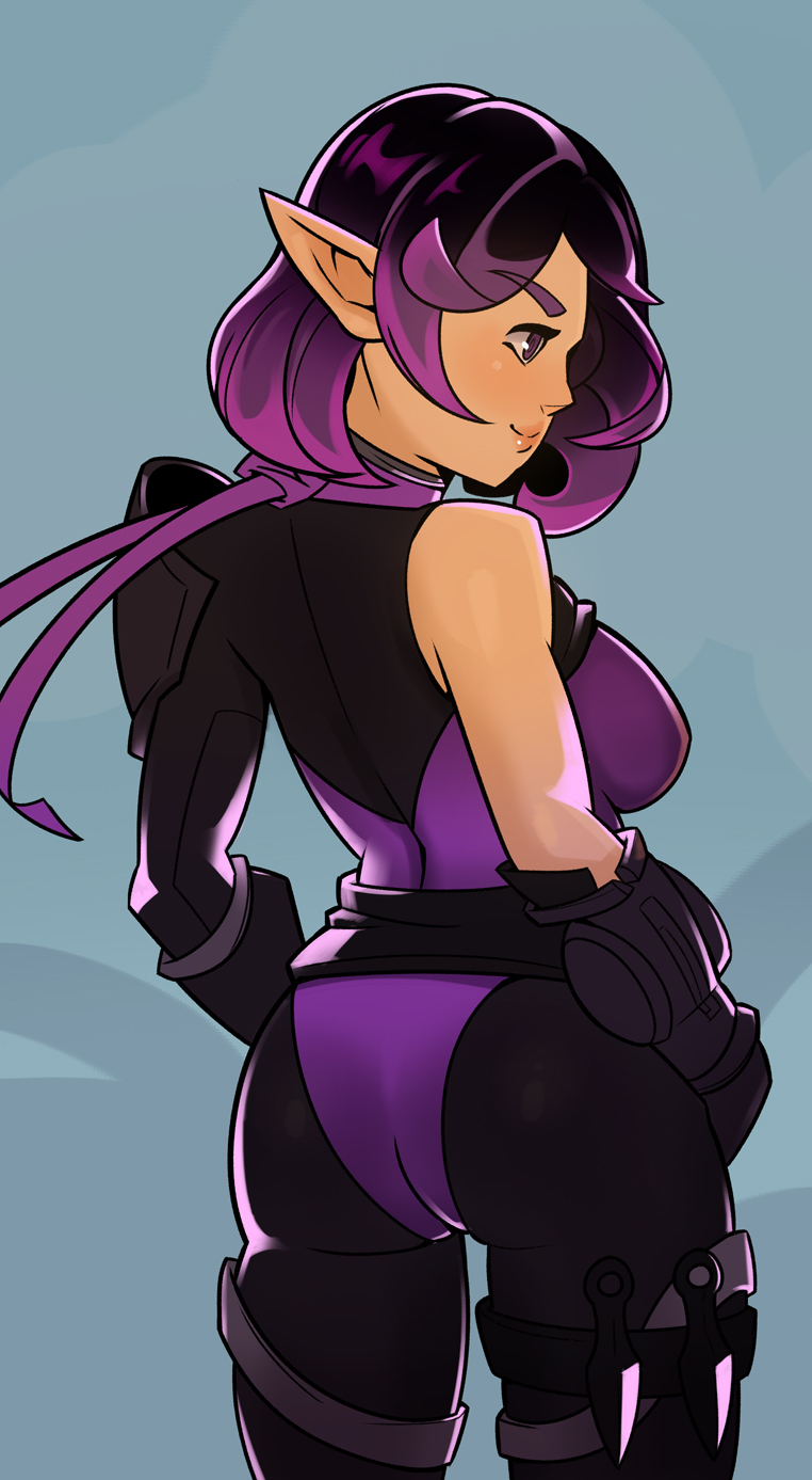 1girl, ass, back, black_hair, gloves, highres, kunai, multicolored_hair