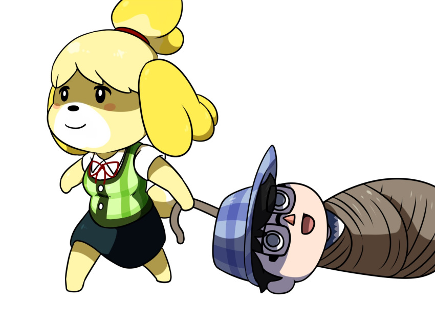 1boy, 1girl, animal_crossing, artist_request, black_eyes, doubutsu_no_mori, furry, isabelle_(animal_crossing)
