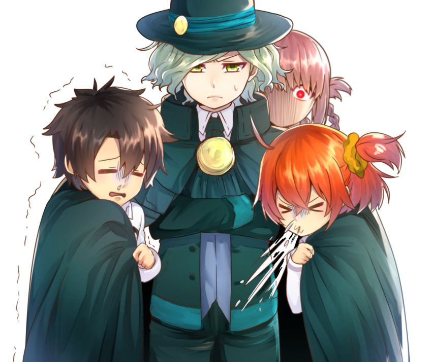 2boys, 2girls, absurdres, black_hair, cloak, edmond_dantes_(fate/grand_order), fate/grand_order, fate_(series)