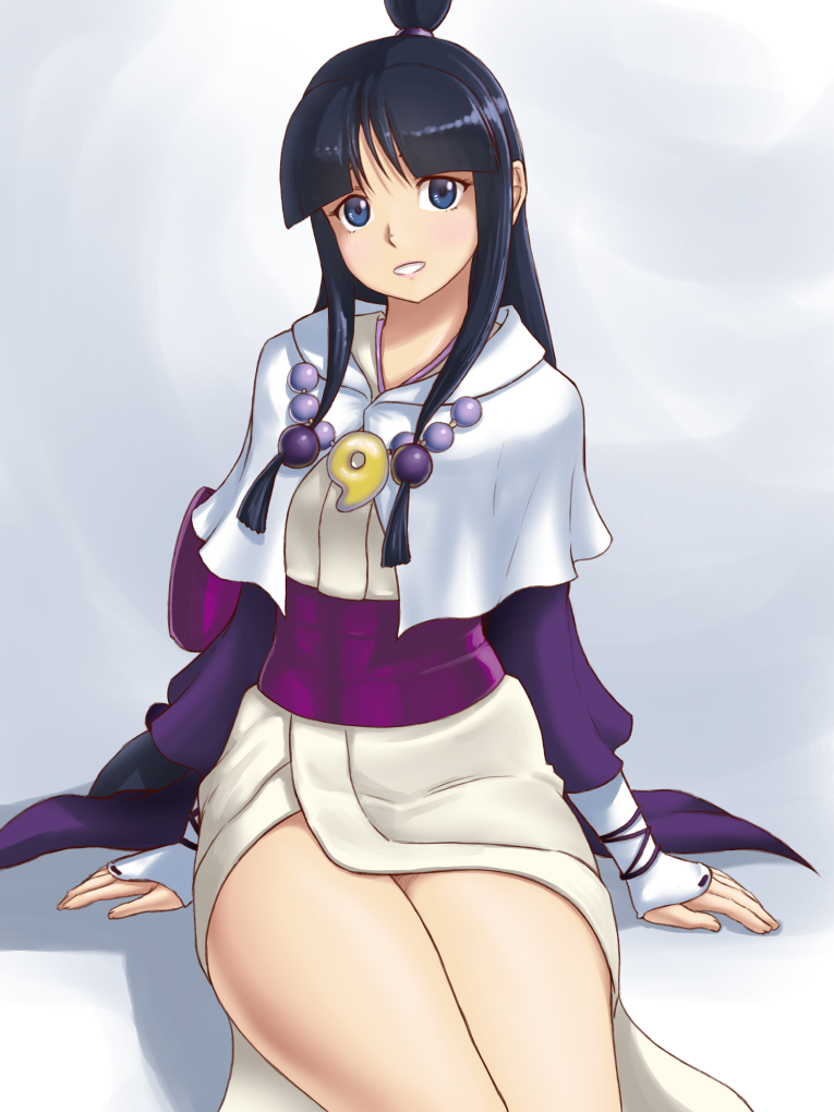 1girl, ayasato_mayoi, beads, black_hair, capcom, finalcake, gyakuten_saiban, gyakuten_saiban_6, japanese_clothes, jewelry, looking_at_viewer, necklace, sitting, solo