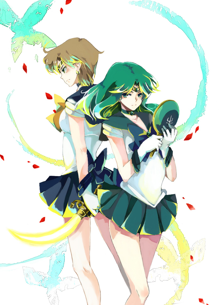 bishoujo_senshi_sailor_moon, blonde_hair, choker, deep_aqua_mirror, gloves, green_hair, kaiou_michiru, long_hair