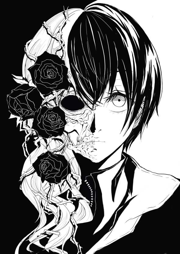 00s, 1girl, dead, death, flower, kino, kino_no_tabi, monochrome