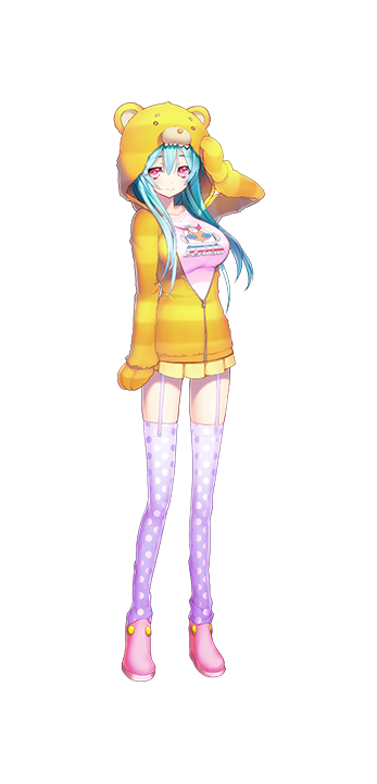 1girl, aqua_hair, bear_ears, bear_paws, breasts, feet, full_body, game_cg, garter_straps, hood, hoodie, hougyou_ilia, large_breasts, legs, long_hair, long_sleeves, looking_at_viewer, nitroplus, oosaki_shin'ya, paws, pink_eyes, shoes, simple_background, skirt, smile, solo, standing, thigh-highs, thighs, tokyo_necro, white_background, zipper