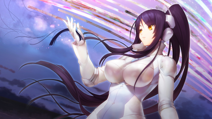 1girl, bodysuit, breasts, floating_hair, game_cg, gijou_mitsumi, gloves, headgear