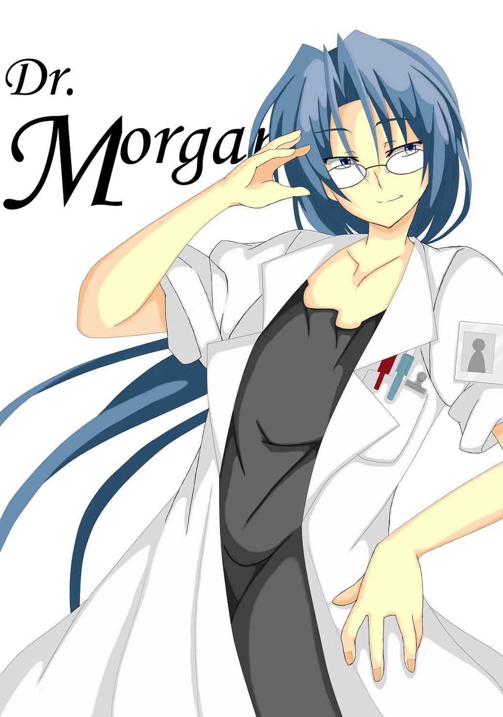 1girl, blue_eyes, blue_hair, character_name, glasses, long_hair, morgan_(seihou), seihou