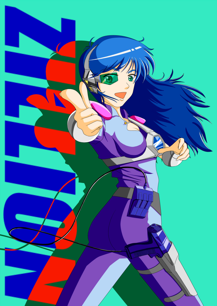 1girl, akai_koudan_zillion, apple_(zillion), blue_hair, scouter