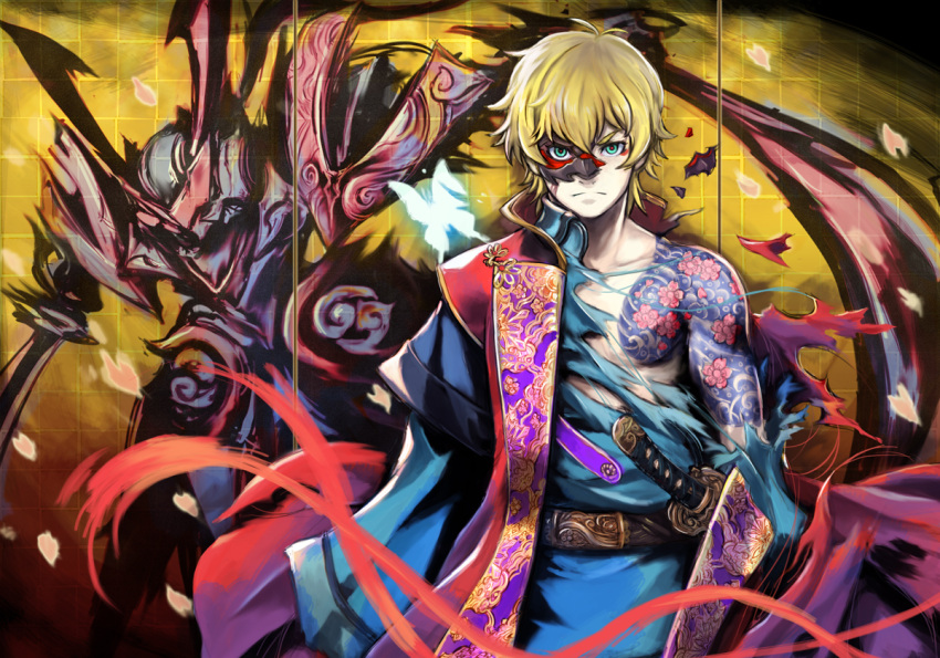 gundam, gundam_00, katana, male, mask, masurao, mister_bushido, muuten, sword, tattoo, weapon