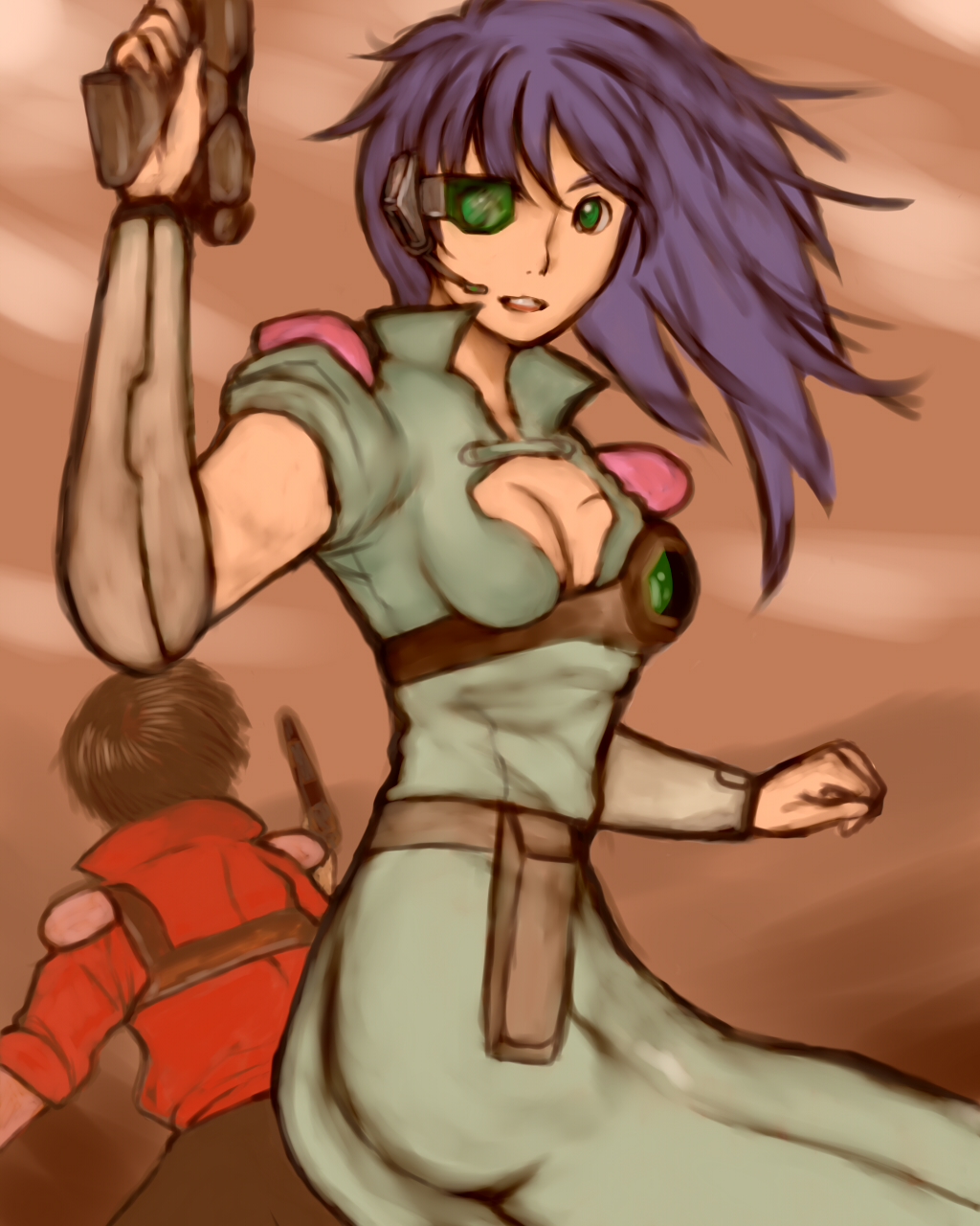 1girl, akai_koudan_zillion, apple_(zillion), blue_hair, scouter