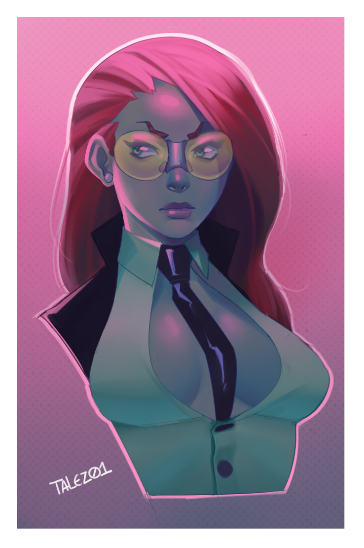 1girl, alternate_hairstyle, breasts, capcom, cleavage, crimson_viper, hair_down, necktie
