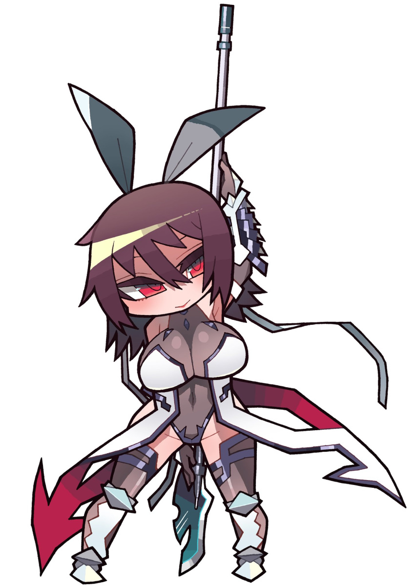 1girl, breasts, chibi, female, hair_ribbon, high_heels, huge_breasts, kometsubu