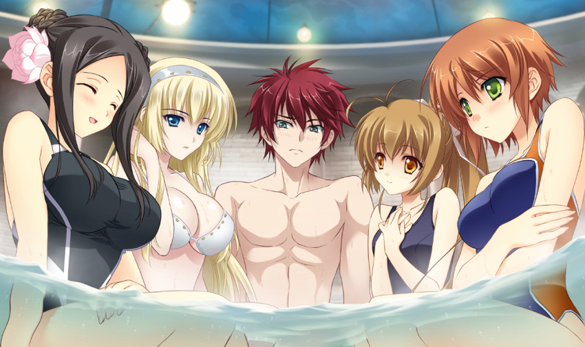4girls, anett_hosenfeld, bikini, black_hair, blonde_hair, blue_eyes, breasts, brown_hair