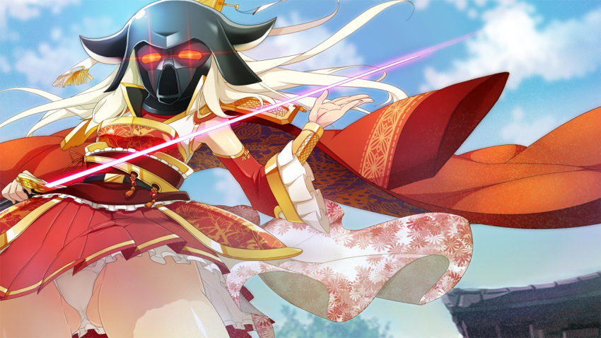 mask, panties, sangoku_hime, sangoku_hime_2, sword, underwear, unicorn-a, white_hair