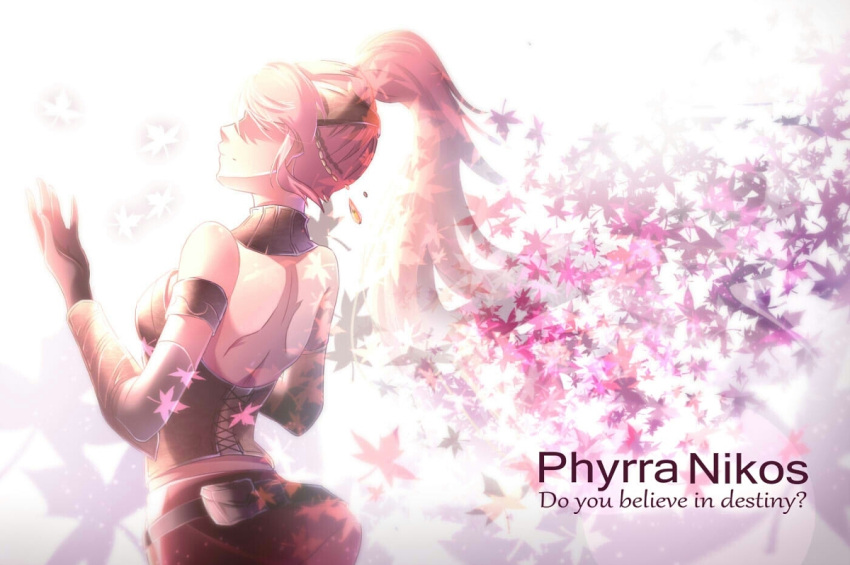 1girl, character_name, doc.lnn, english, from_behind, ponytail, pyrrha_nikos, redhead