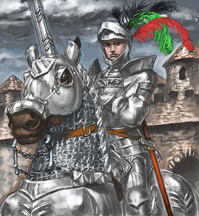 animal, armor, feather, horse, knight, mad_(artist), medieval, sheath