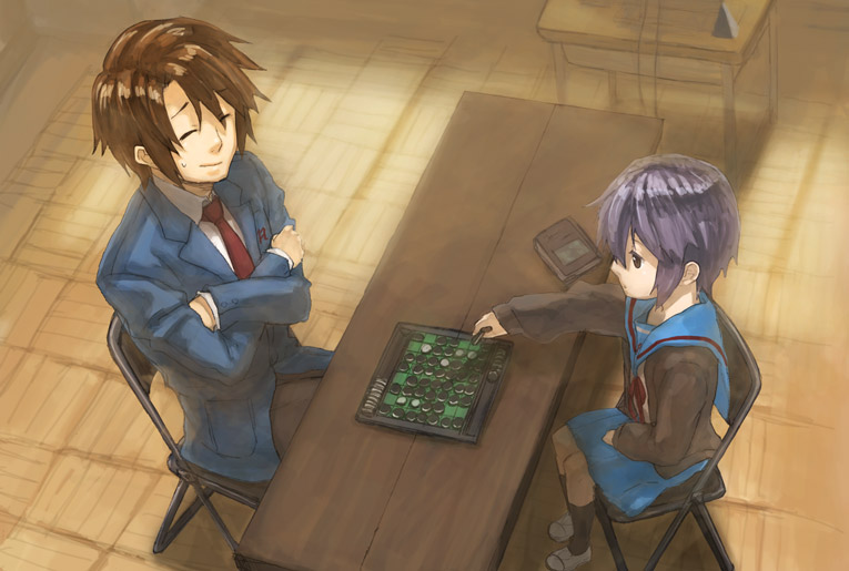 enji127, girls_playing_games, koizumi_itsuki, nagato_yuki, othello, playing_games, reversi, school_uniform, suzumiya_haruhi_no_yuuutsu