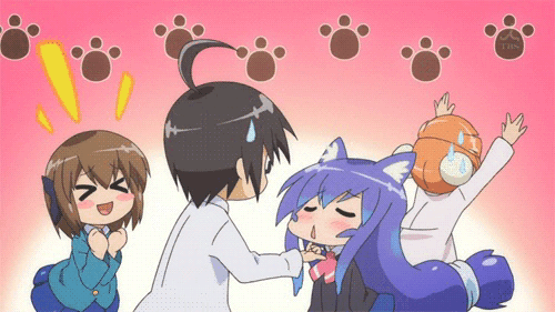 >_<, -_-, acchi_kocchi, animated, animated_gif, black_hair, blush, brown_hair