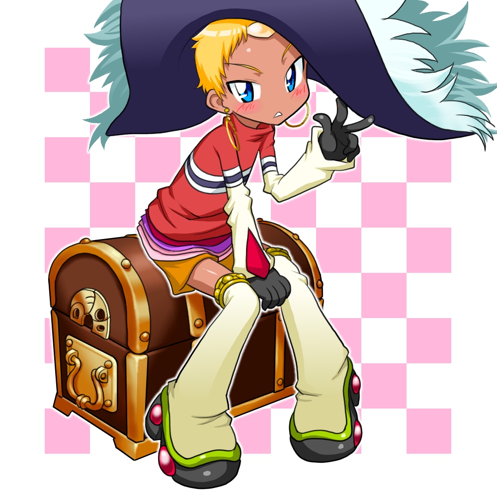 00s, 1girl, blonde_hair, blue_eyes, blush, boots, chat, dark_skin