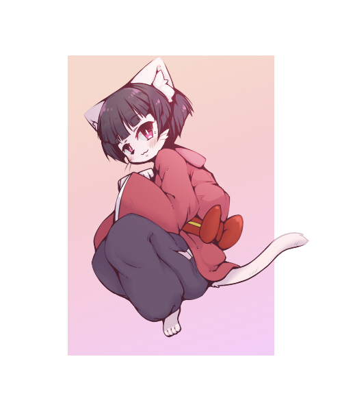 1girl, cat, furry, japanese_clothes, omunikin, original, short_hair, solo