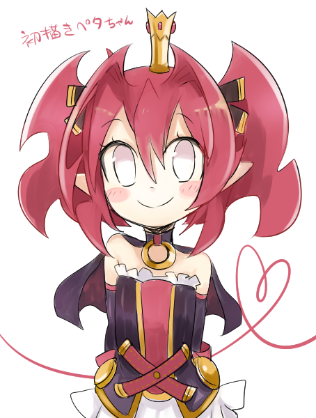 1girl, bare_shoulders, cape, crown, detached_sleeves, disgaea, grey_eyes, long_hair