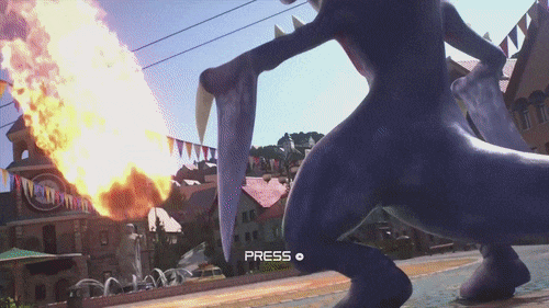 3d, animated, animated_gif, braixen, curtsy, fire, garchomp, pokemon