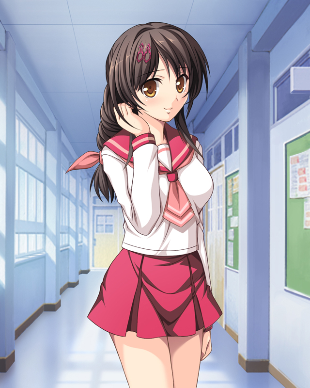 1girl, aocchi, bangs, black_hair, blush, braid, brown_eyes, building