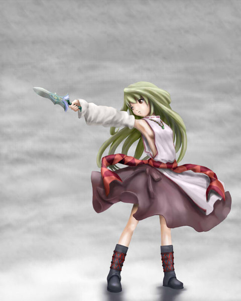 1girl, brown_eyes, dagger, female, green_hair, long_hair, magical_girl, mahou_shoujo_madoka_magica