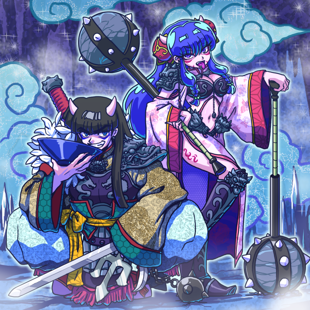 1boy, 1girl, alternate_costume, black_hair, blue_eyes, breasts, chui, cleavage