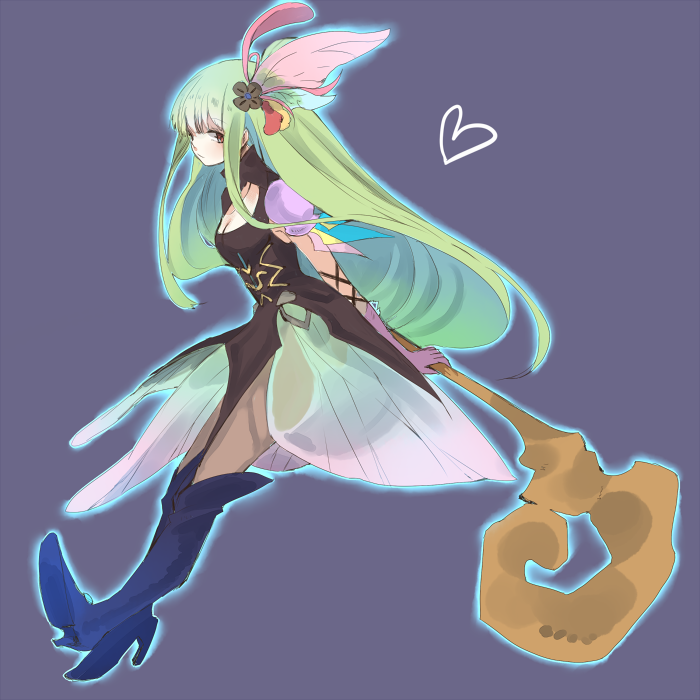 1girl, boots, bravely_default:_flying_fairy, bravely_default_(series), breasts, dress, gloves, green_hair
