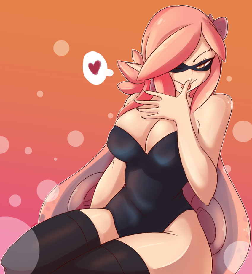 <3, 1girl, black_legwear, breasts, cleavage, inkling, kimmi, milf