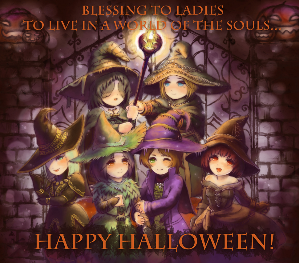6+girls, artist_request, black_hair, blonde_hair, blue_eyes, blush, brown_hair, dark_souls