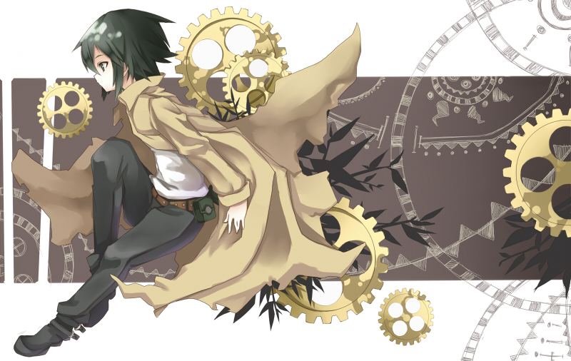 androgynous, black_hair, coat, gear, gears, kino, kino_no_tabi, reverse_trap