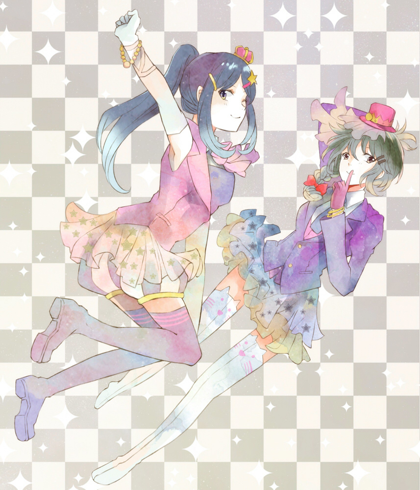2girls, artist_request, atlus, blue_hair, breasts, female, genei_ibunroku_#fe, green_hair