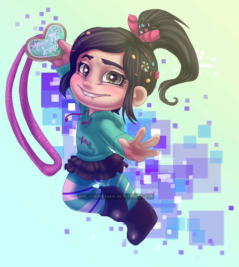 black_hair, candy, deviantart, disney, jewelry, necklace, ponytail, skirt, vanellope_von_schweetz, vyntresser, wreck-it_ralph
