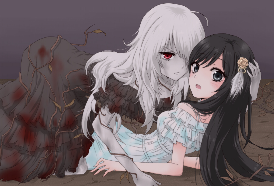 2girls, artist_request, black_hair, breasts, fatal_frame, fatal_frame_purple_diary, ghost, maya_(fatal_frame)