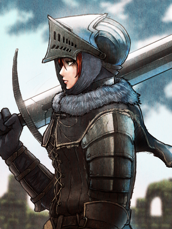 1840, 1girl, armor, dark_souls, redhead, souls_(from_software), sword