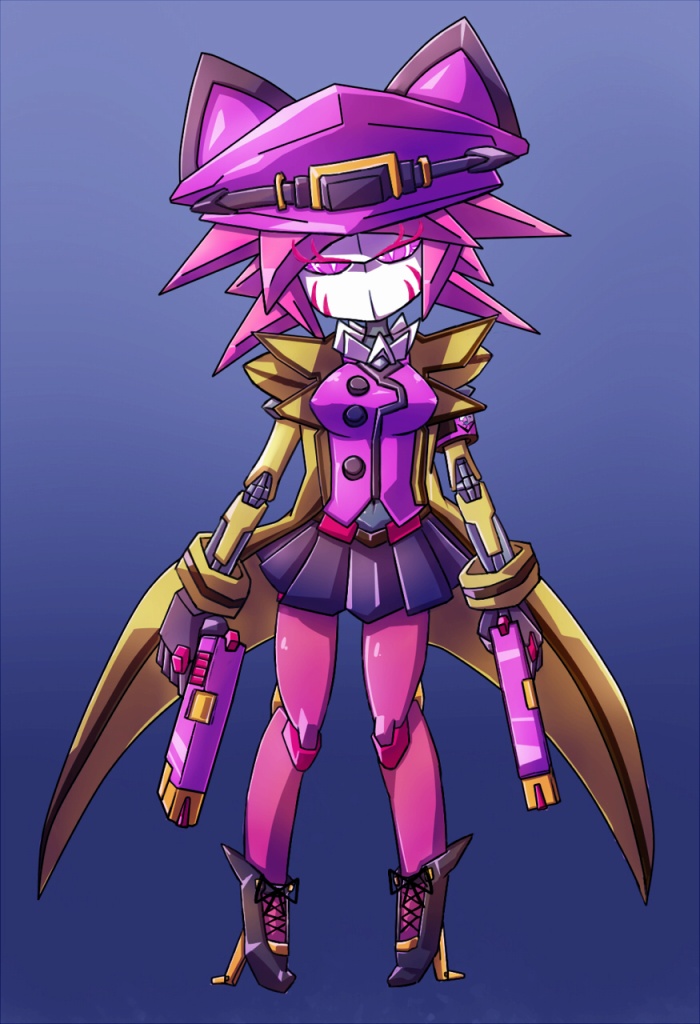gun, high_heels, looking_at_viewer, marokko_(41evol), robot, robot_girl, weapon