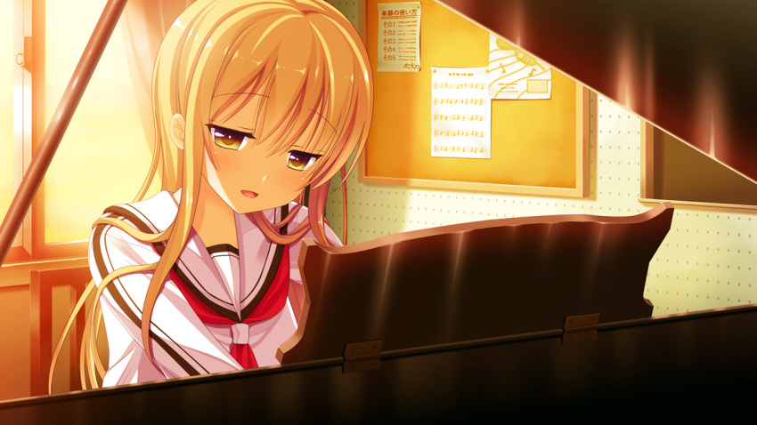 1girl, blonde_hair, female, futaba_hisui, game_cg, ichiban_janakya_dame_desu_ka?, instrument, kinta_(distortion)